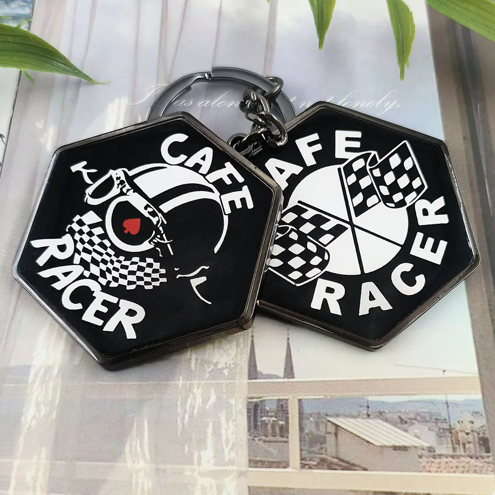 Cafe Racer Flag Helmet Double-sided Pattern Magnetic Mirror Black White Minimalism Motorcycle Enthusiast Portable Mirror Pendant