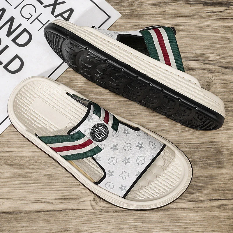 

Men's Fashion Web Stripe Slide Sandals Thick Sole Non-slip Summer Casual Outdoor Slippers