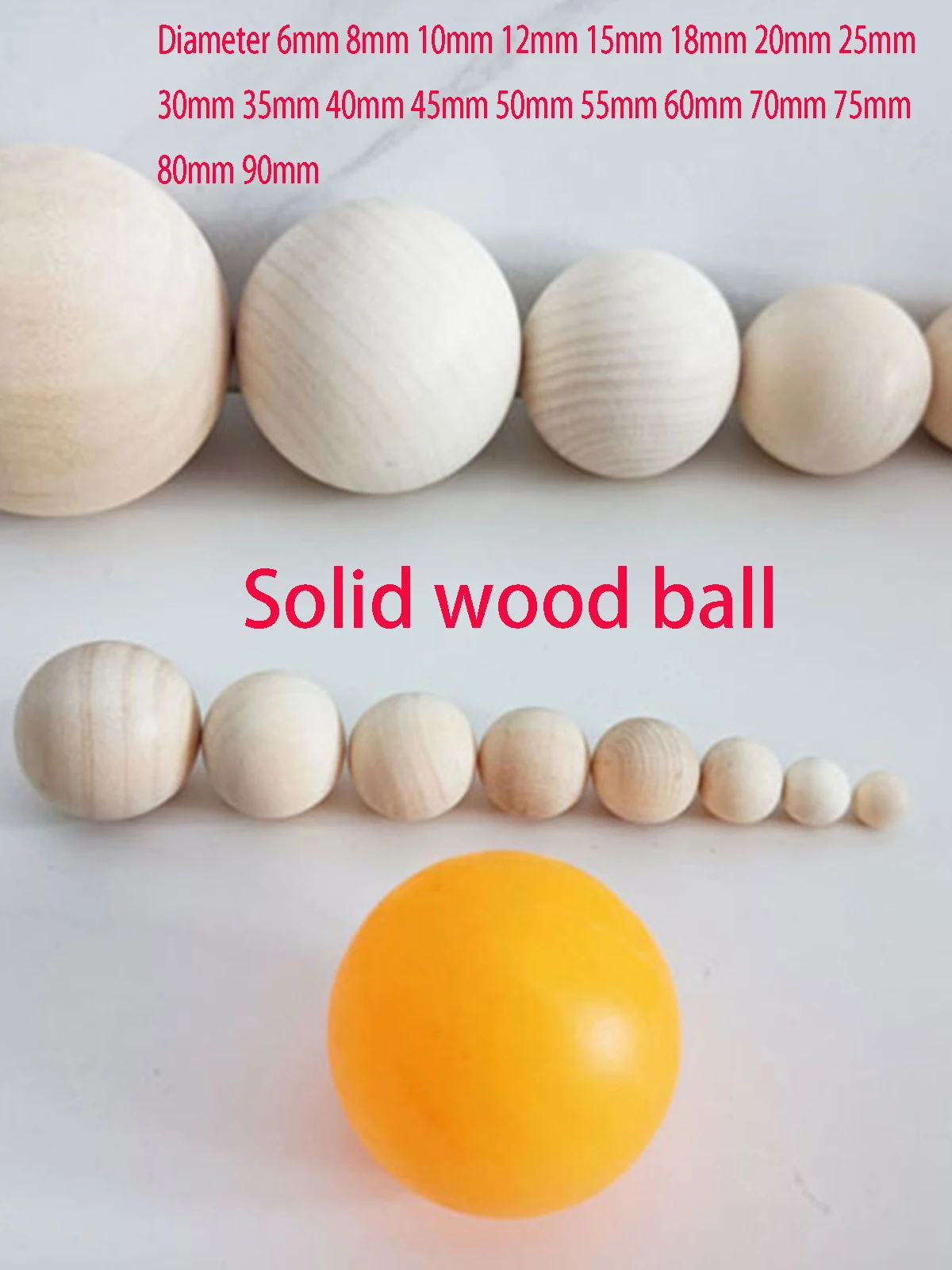 Solid Wood Ball Diameter6/8/20/25/30/35-90mm Natural Color Ball No Hole Round Wooden Beads Manual DIY Ball Jewelry Carving Beads