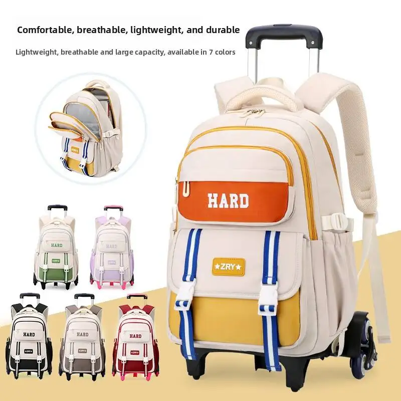 Children School Bag With Wheels Students Backpack For Girls Trolley Bag Cute Schoolbag Rolling Wheeled Backpack Book Bags