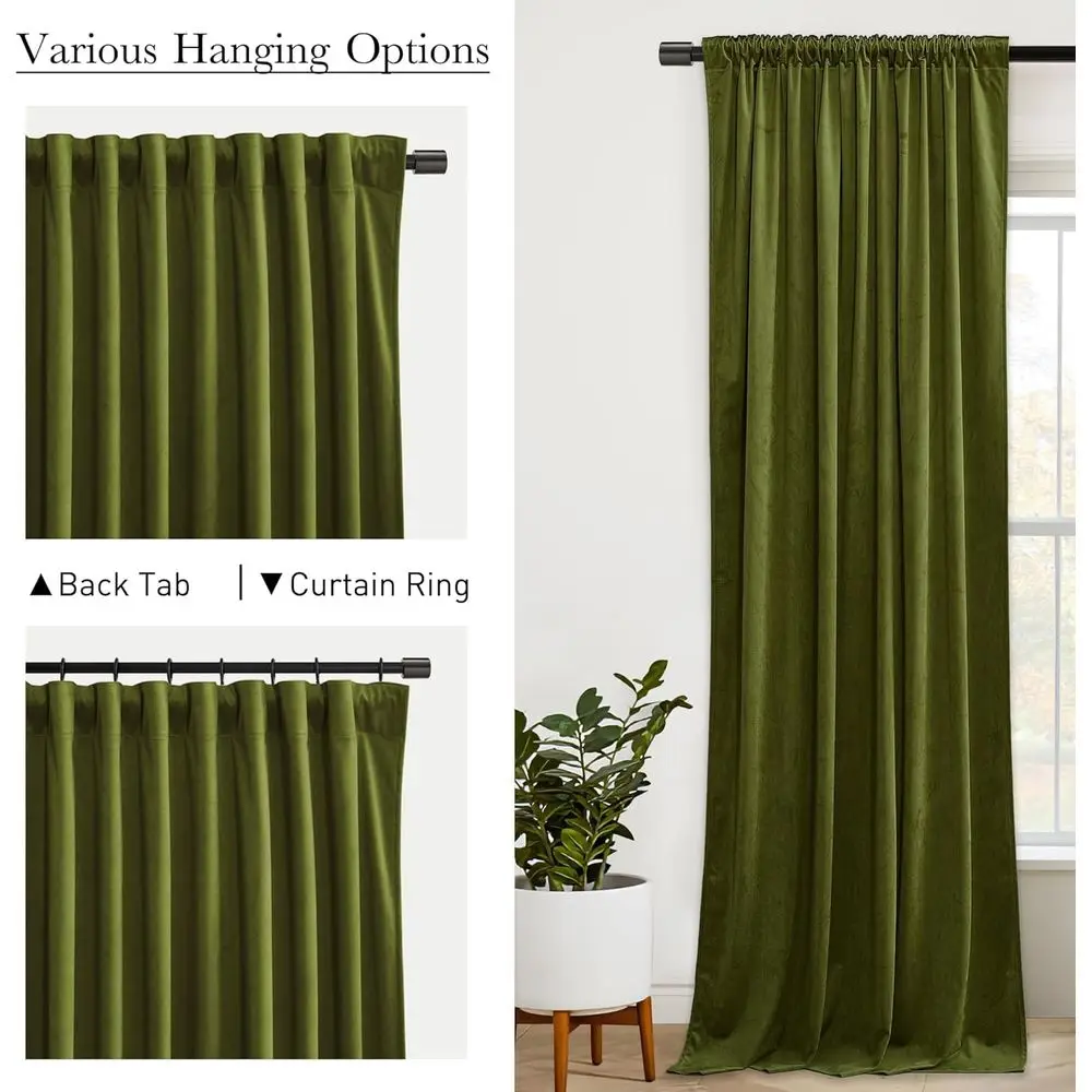 ستائر بوليستر خضراء زيتونية معزولة حراريًا، W52xL84، مجموعة مكونة من لوحتين لغرفة النوم وغرفة المعيشة
