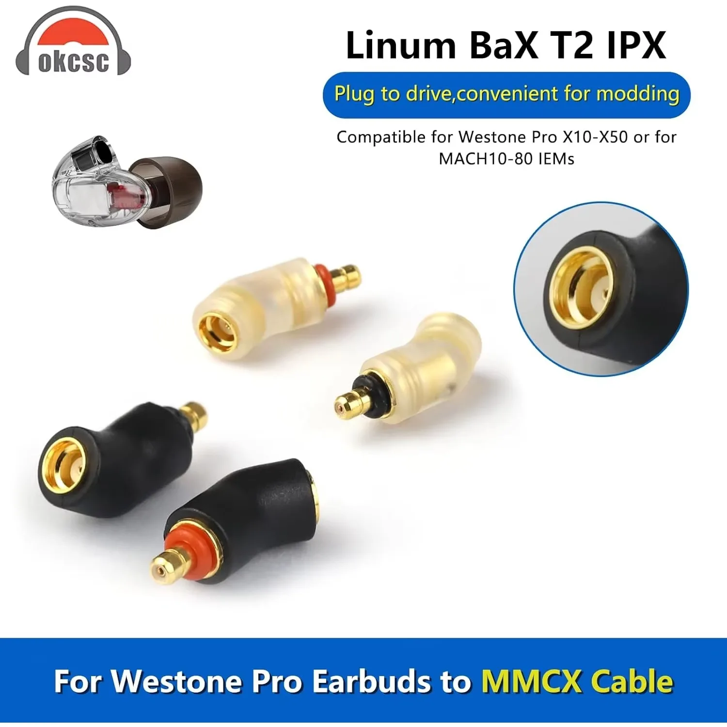

Адаптеры okcsc для кабеля Westone Pro X10-X50 — MMCX, совместимые с наушниками MACH10-80 или Linum BAX T2, качество звука без потерь