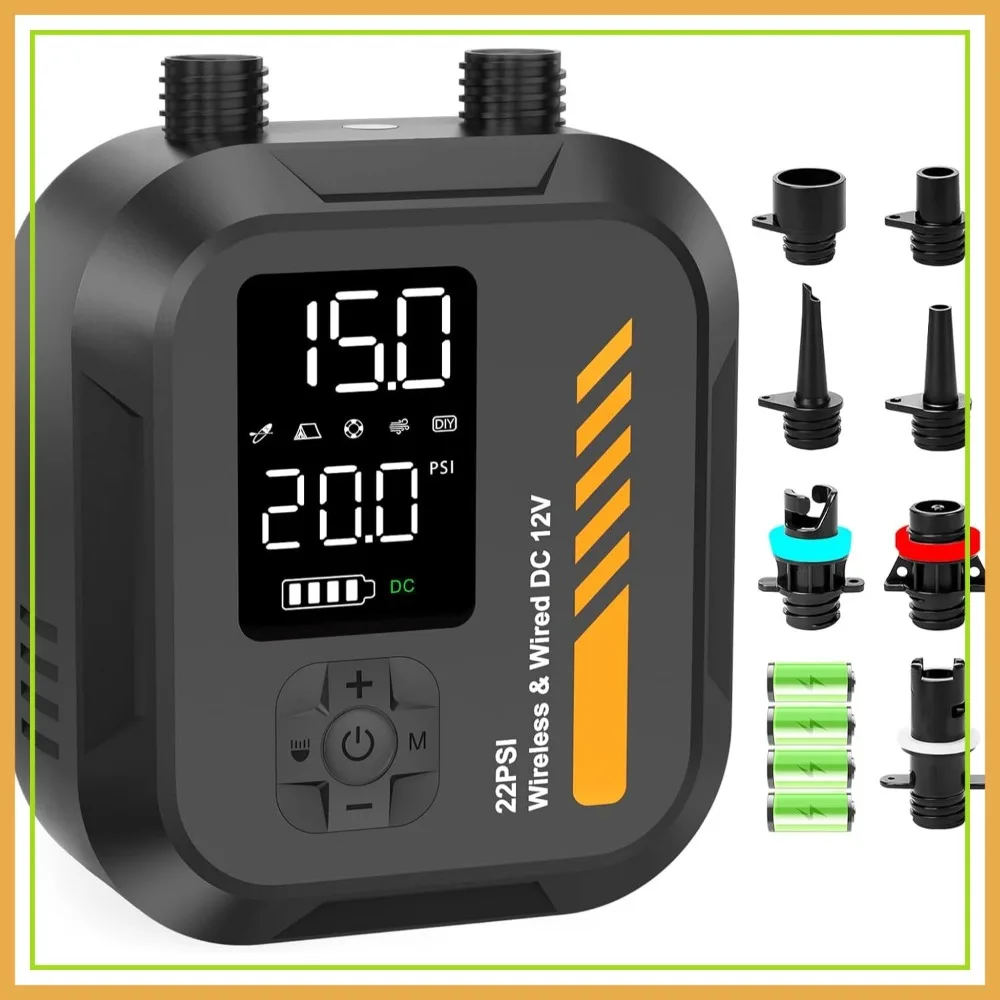 

Portable Electric SUP Pump, 22 PSI Rechargeable 7800mAh, Dual Power Car & AC, Auto-Off, Inflate/Deflate for Paddleboard Kayak