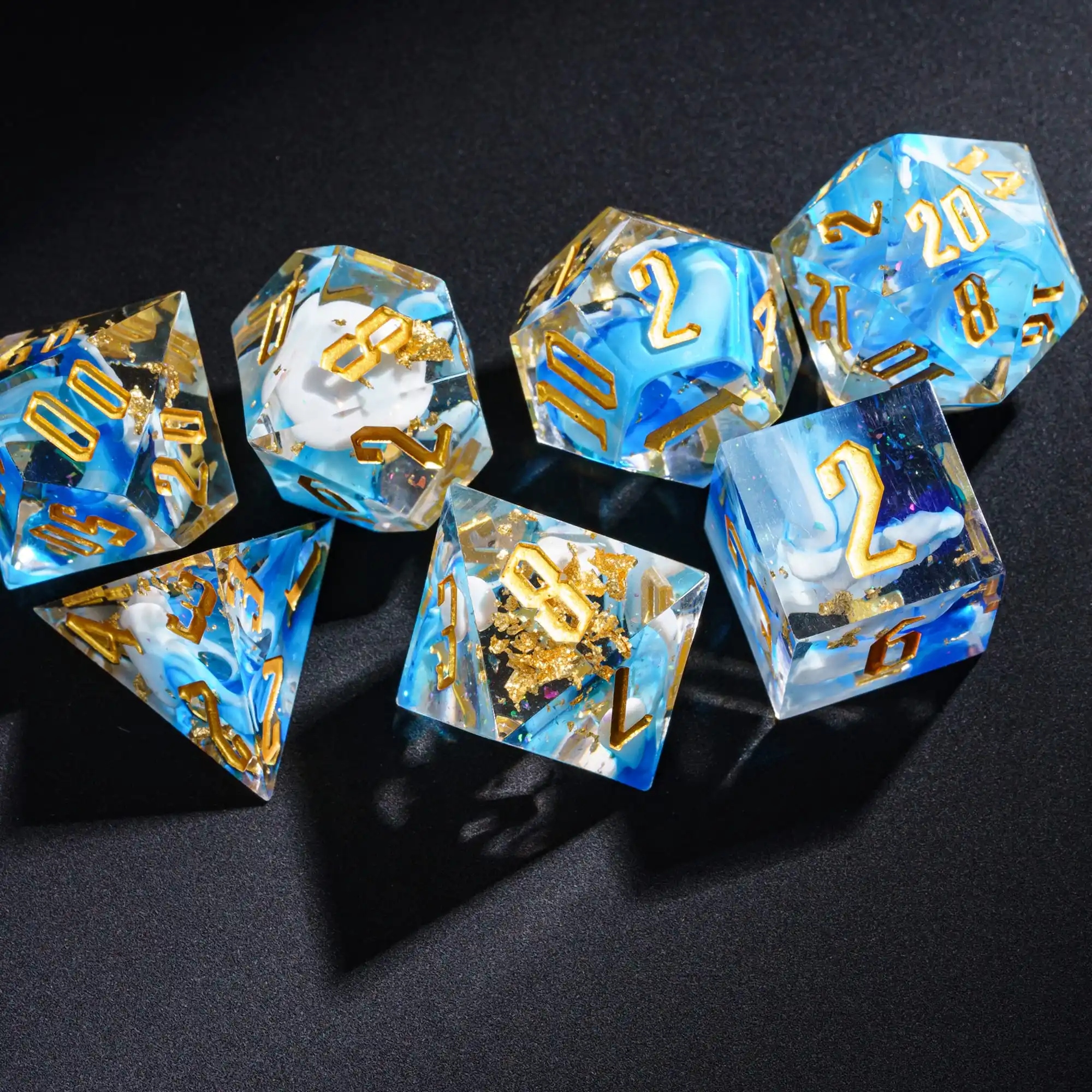 

Cusdie Gold Foil Sharp Edges Dice 7Pcs Handcrafted D&D Dice High Quality Polyhedral Dice Set for Role Playing Board Games