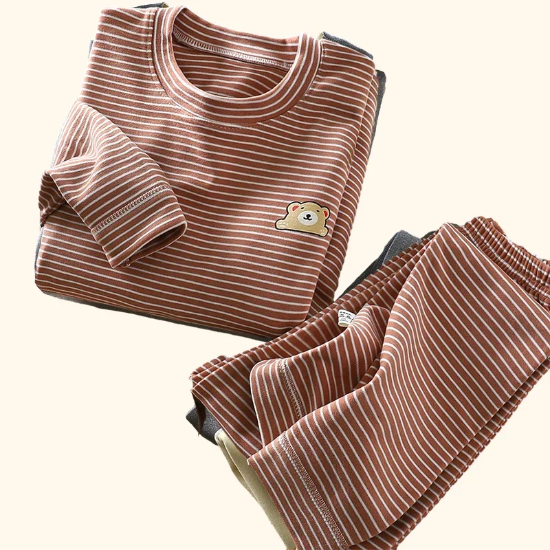 New Autumn Winter Kids Pajamas Set Pullover Striped Thermal Children Sleepwear Sets Children Clothing Baby Long Johns Set