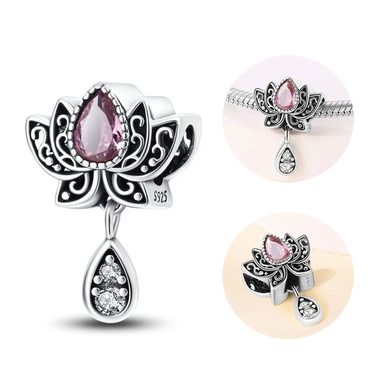 2024 New Romantic Retro Classic Guardian Lotus Charm Beads Fits Pandora 925 Original Bracelet Women Silver Pendant Bead Jewelry