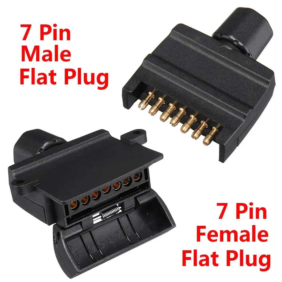 7 Pin Flat Male+7 Pin Plug Flat Female Trailer Connector Adapter Boat Car Socket