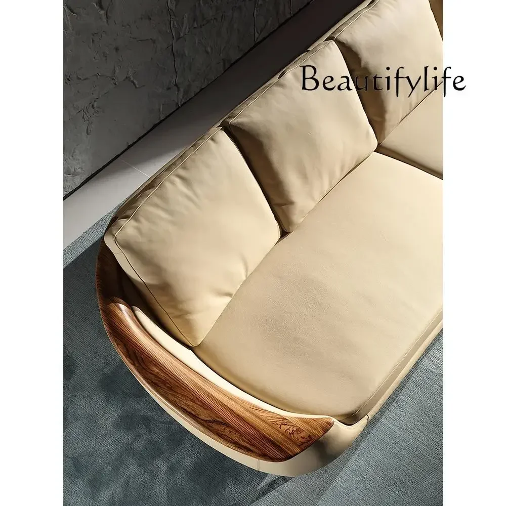 N الشمال ضوء فاخر Ugyen الخشب أريكة جلدية مزيج شقة صغيرة غرفة المعيشة الحديثة بسيطة أثاث من الخشب الصلب #5