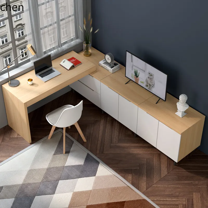 HT Modern Minimalist Desk Dressing Table Corner Computer Desk Small Apartment Bedroom Storage TV