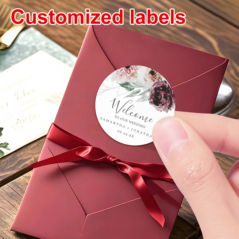 

Свадебные наклейки на заказ, персонализированные цветочные наклейки для украшения подарочной коробки, сувениры для вечеринок, водонепроницаемые и экологически чистые этикетки