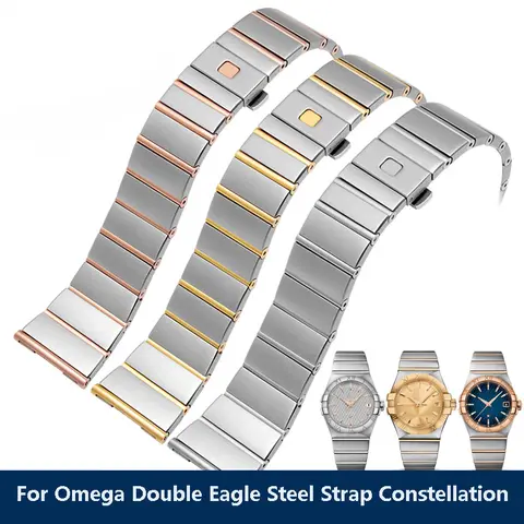 Omega Double Eagle Çelik Kayış Constellation Serisi Bilezik erkek ve kadın saat kayışı Metal Aksesuarlar 17MM 23MM 25MM