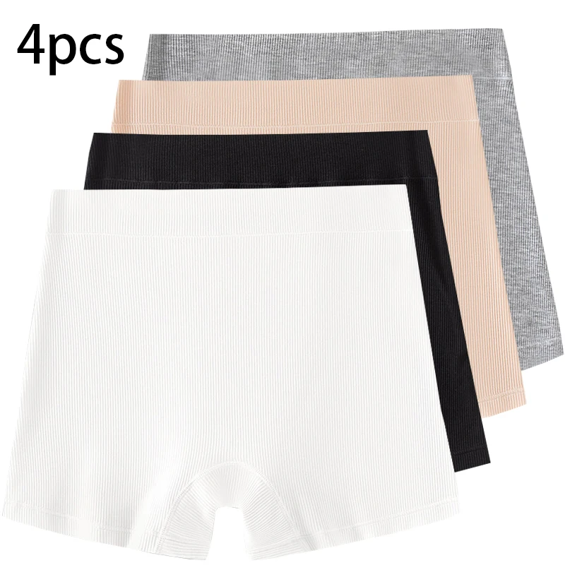 

4 шт., женские защитные брюки, нижнее белье, шорты из ледяного шелка с высокой талией, трусики для женщин, большие размеры, леггинсы без следов M-4XL