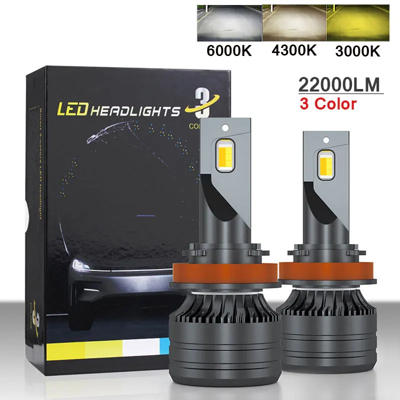 

2Pcs Car Headlight Dual-color H4 LED 22000LM Tri-color H7 H11 H8 9005 HB3 9006 H3 LED Bulb 6000K 3000K 4300K Fog Lamp 12V