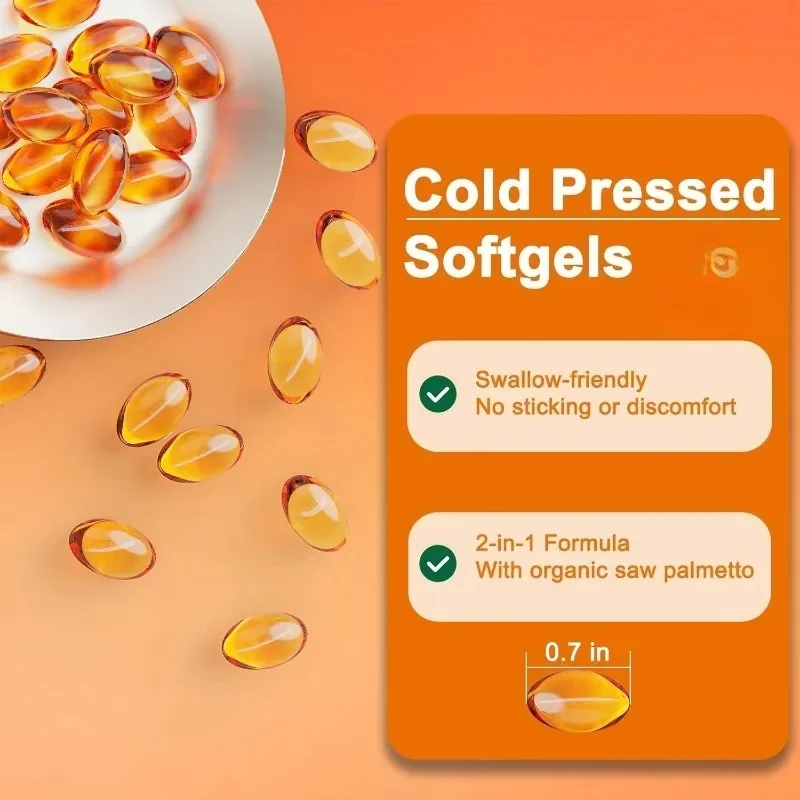 Cold pressed pumpkin seed oil with saw palm soft capsules, 3000 mgper serving to support hair growth and prostate health