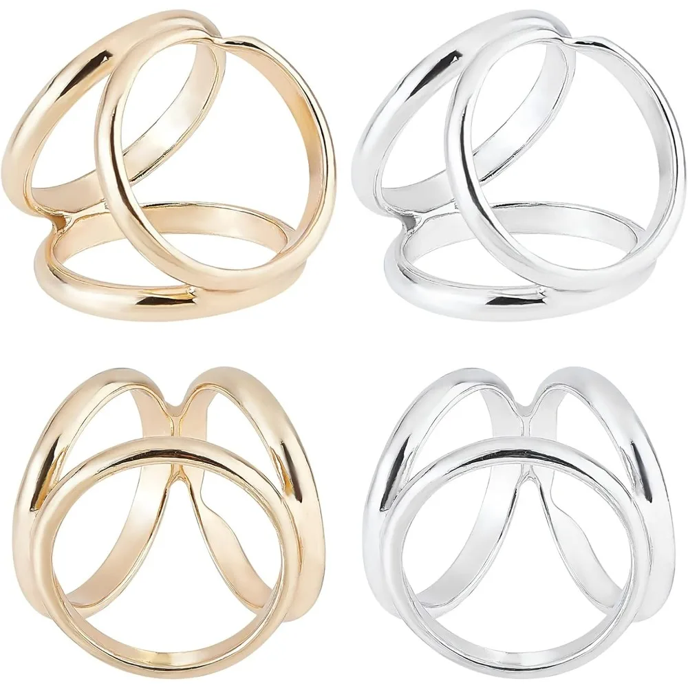 2 Colors 4PCS Triple Ring Scarf Clip Buckle Clasp Holder Zinc Alloy Clothing Jewelry for Wedding Party Clothing T-Shirt