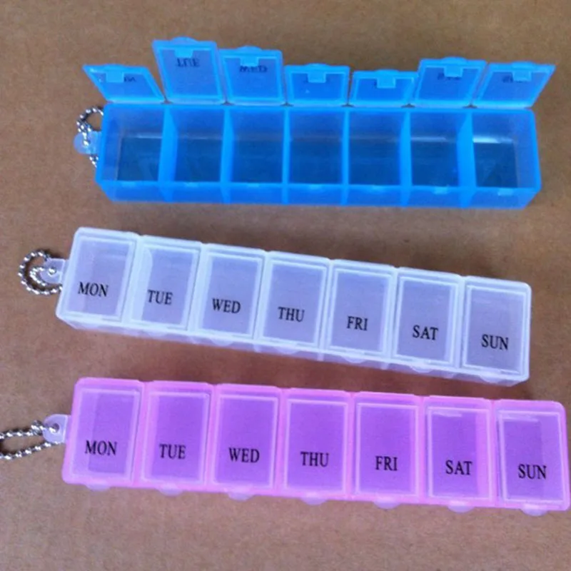 

Portable Seven-Compartment Pill Box, Transparent Long Strip with Chain Sub-Packing, Old People, Home Storage, Drug Separation