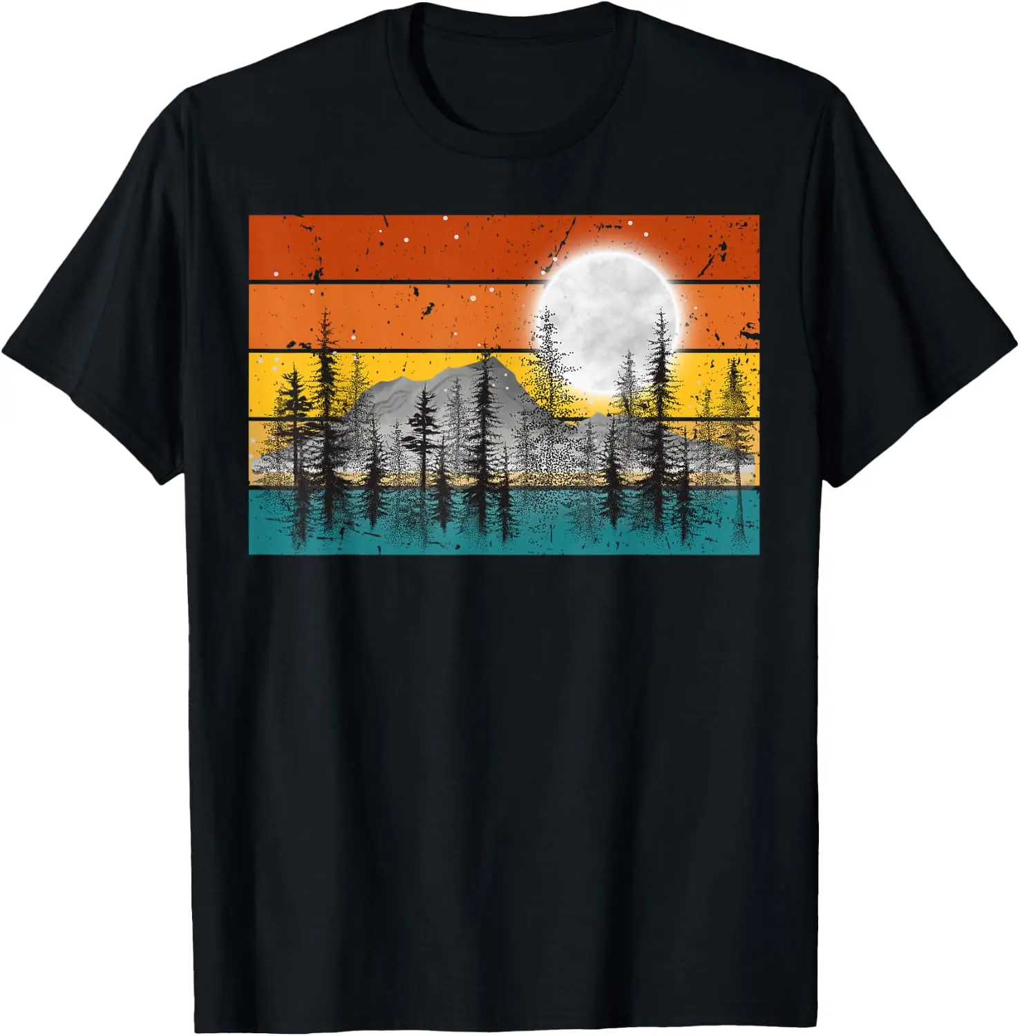 Mountain Forest, Moon And Stars Night Sky T-Shirt Tee – Soft, & 100% Cotton Trendy Y2K Short-Sleeve Tee-Soft, Quick-Drying,