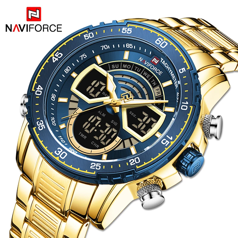 Imagem -02 - Naviforce Moda Masculina Relógios de Luxo Original Quartzo Digital Analógico Esporte Militar Relógio de Pulso para Homem Relógio de Aço à Prova Impermeável Água