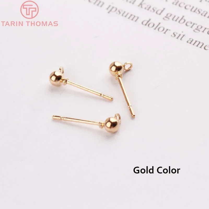 (4219) 20pcs Ball 4MM with Earring back Brass and Steel Needle Ball Stud Earrings Jewelry Findings Accessories Wholesales