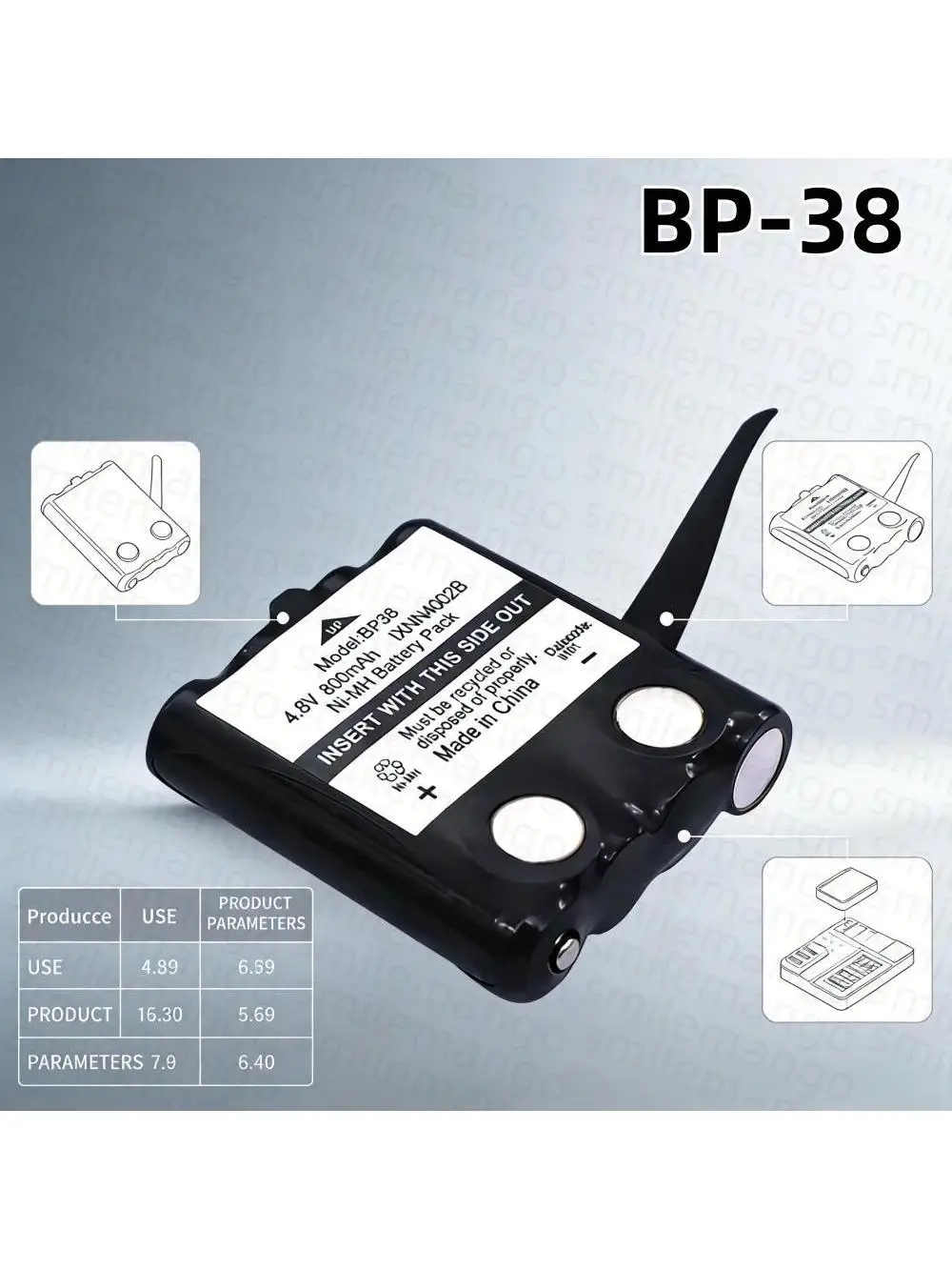 Akumulator Ni-Mh BP-38 800mAh do radiotelefonów Motorola Tlkr T80 T80ex Xtr446 Xtb446 Xt180 Xtk446 Tlkr T61 T81 T5 T6 T7 T8 — zdjęcie produktu 7