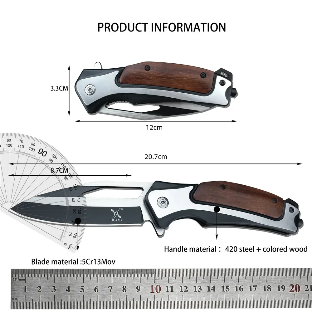 HUAAO DA130 Folding Knife High Quality 5Cr13Mov Blade 420 Steel Inlaid with Colored Wood Handle Outdoor EDC Survival Knife