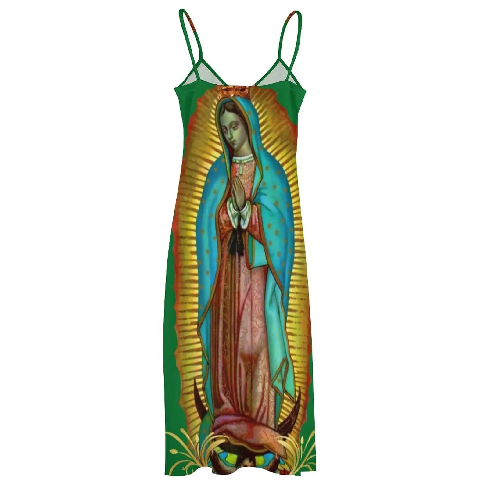 Virgin Mary Dress Mexican Virgin Cute Maxi Dress elegante Boho Beach abiti lunghi femminile Spaghetti Strap stampato 3XL 4XL 5XL