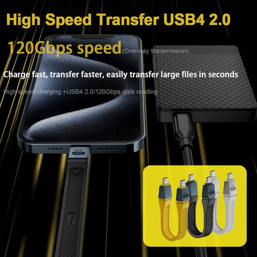 

Thunderbolt 5 Full-function Data Cable USB C To USB Video C Fast Transmission Output Functional 80Gbps 8K/4K@540Hz Charging N3G8