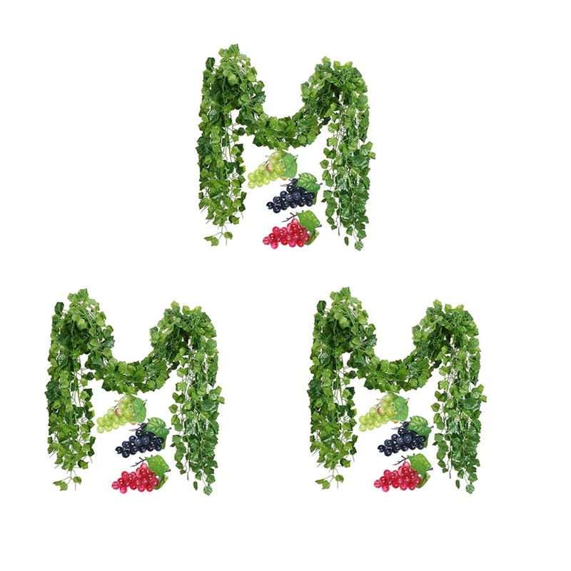 

36 Strands Artificial Fake Grape Vines Ivy Leaves With 9 Strings Grapes For Wedding Party Home Wall Decoration