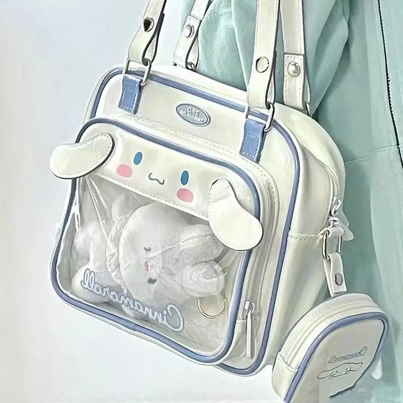 Kawaii Cinnamoroll Pvc Translucent Handbag Anime Cartoon Kuromi Large Capacity Computer Outing Storage Bag Cute Girl Handbag