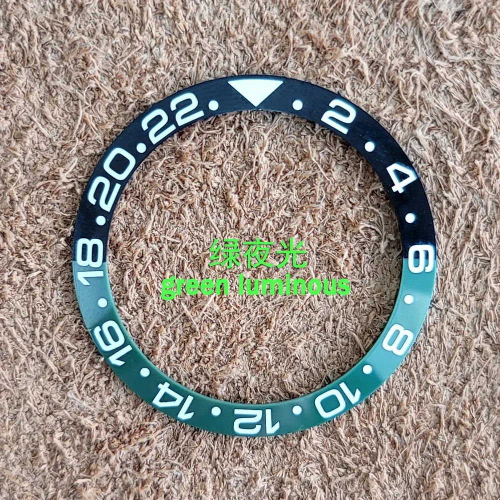 30.5-38mm Blue/ Green Luminous Watch Bezel GMT Chapter Ring Curvature Aluminum Watch Inserts Modified Accessories (Black Green)