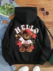 Hello I Am Your Friend Glasses Teddy Bear Male Hoodie Street Warmth Hoody Hip Hop Casual Sweatshirts Fashion Loose Clothes