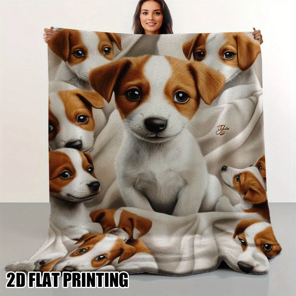 Playful Jack Russell Dog Print Throw Blanket, Soft Cozy Blanket for Sofa Bed Office, Versatile Home Decor Gift