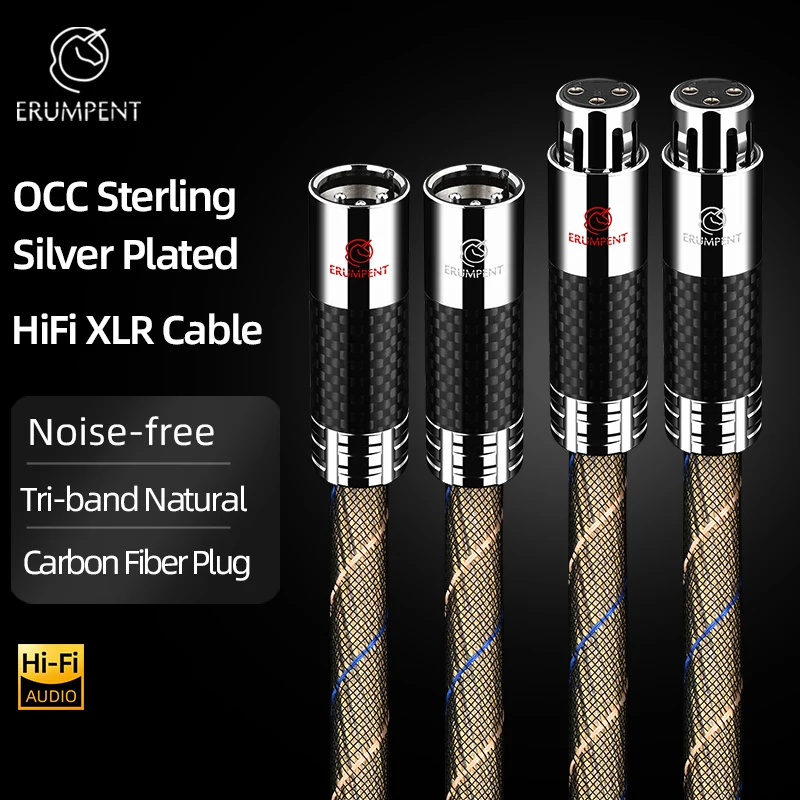 HiFi 2XLR auf 2XLR Kabel OCC Sterling Silber vergoldet Kohlefaser Stecker Stecker auf Buchse Audiokabel für Mikrofon CD