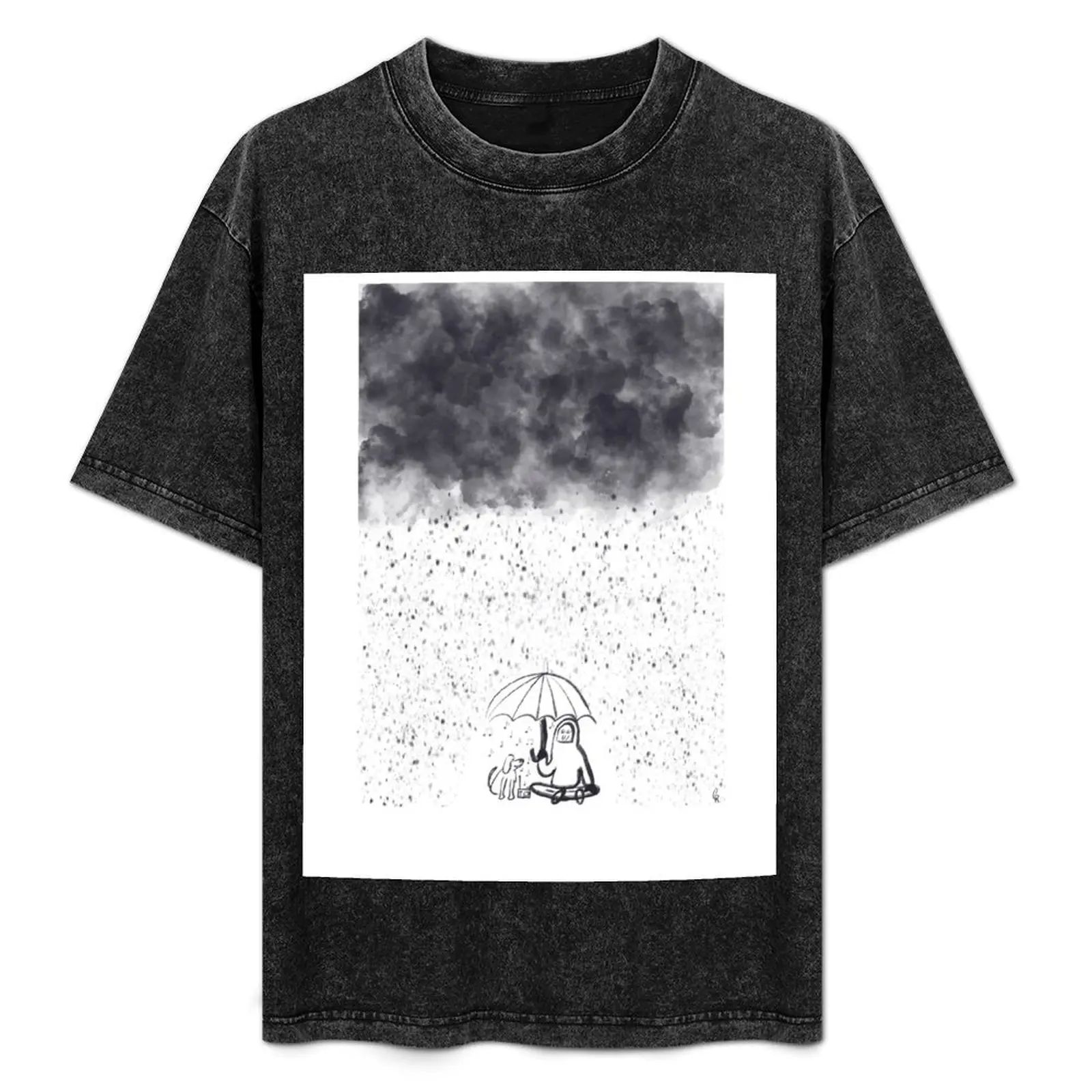 

Best friends - dog and person with radio in the rain T-Shirt luxury t-shirt anime figures designer shirts mens tall t shirts