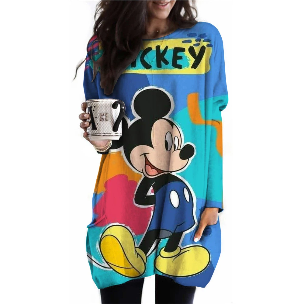 Women Casual Disney Mickey Mouse Printed Long Sleeve O-Neck Pockets T-Shirts Sweatshirt Blouse Women's t-shirt футболка женский