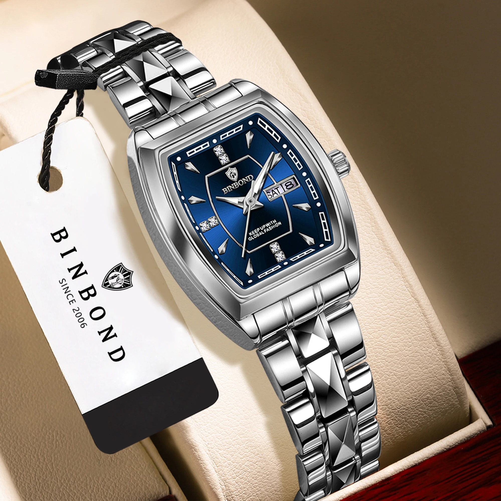 BINBOND Week Display Auto Date Casual Reloj Precise Quartz Watches For Women Luxury Luminous Waterproof Durable Ladies Watch