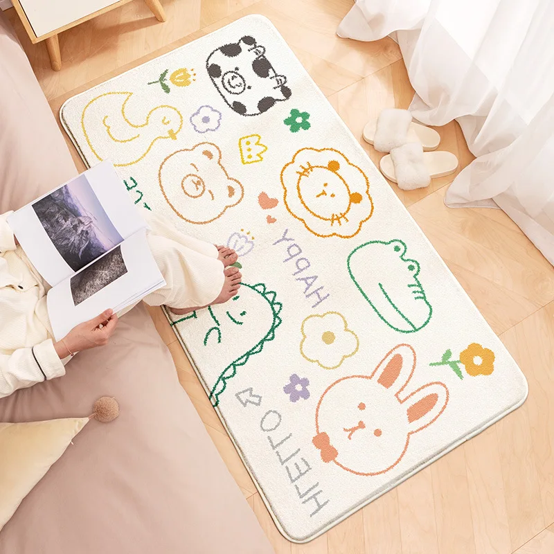 Cartoon Animals Bedroom Rugs Pink Bedside Soft Carpet For Kids Non-Slip Baby Play Mats Living Room Floor Mat Machine Washable