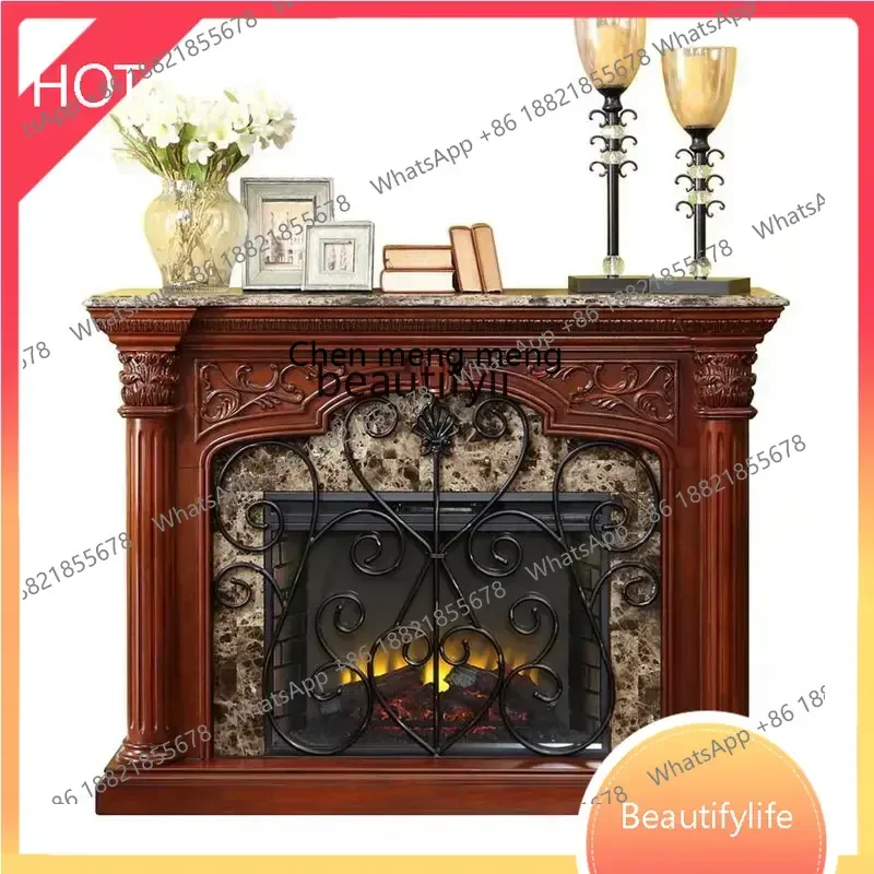 

z1q Fireplace American Pastoral Solid Wood Fireplace Mantel Fake Fire Heating Hallway Fireplace Carved Stove Cabinet Curio Cabin