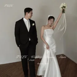 TULX Elegant Strapless Mermaid Wedding Dress Korea ID Photo Shoot Satin Floor Length Bridal Gown Garden Evening Party Dresses