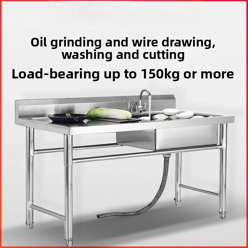 Commercial Stainless Steel Sink for Kitchen Large Sink Platform Stand Dual Purpose Washing Dishware Industrial Grade Sink