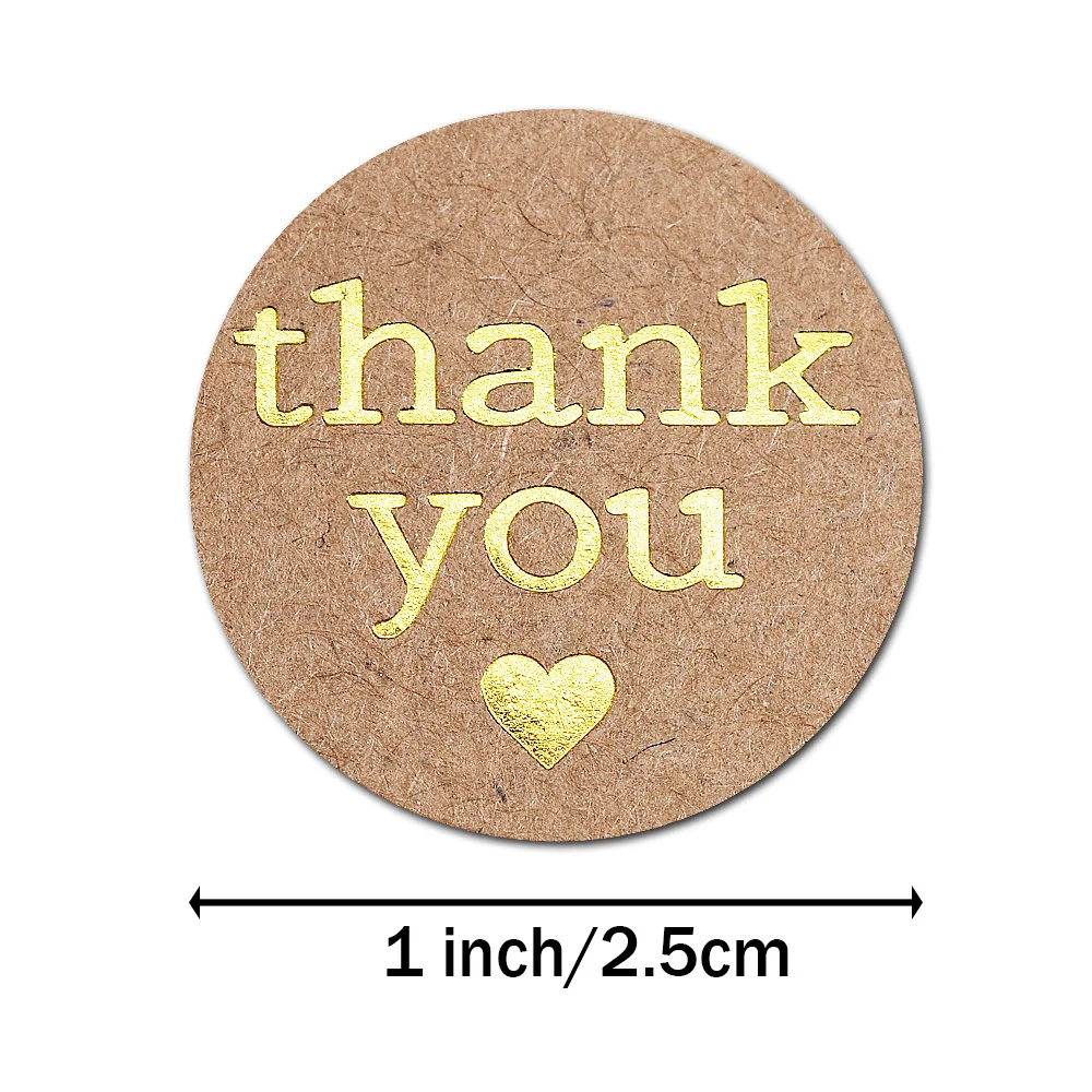 Round Thank You Stickers With Heart 1inch 100-500pcs Gold Foil Label Stickers Gift Packaging Seals Kraft Stationery Sticker