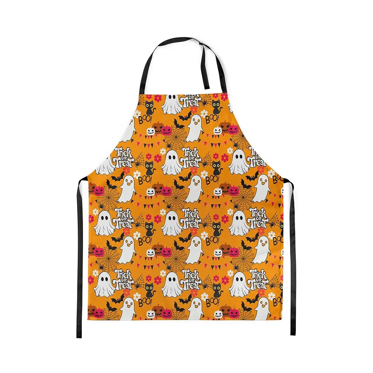 

Cartoon Ghost Spider Apron Halloween Bats Kitchen Apron Black Cat Cobwebs Flowers Pumpkin Lantern Waterproof Cooking
