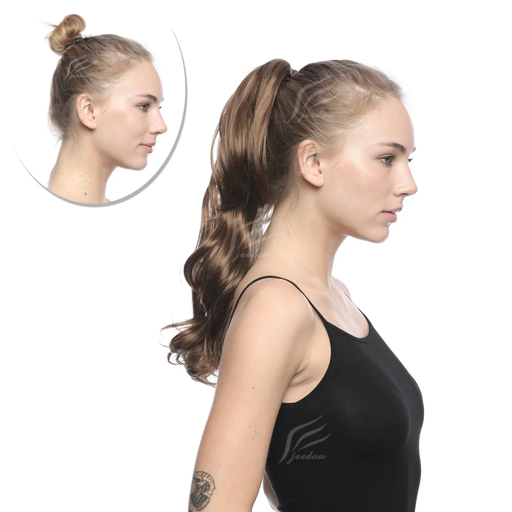 Zolin Long Wavy Synthetic Hair Ponytails Extension Claw Clip On Hair Ponytail Dark Brown Blonde Hairpiece For Woman Girls