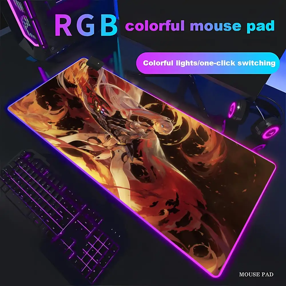 

HYBXAXC Fashion Desk Honkai Impact 3 Kiana Kaslana Mouse Pad Animation Games RGB HD Gamer Large LED PC Computer Non-slip Decor