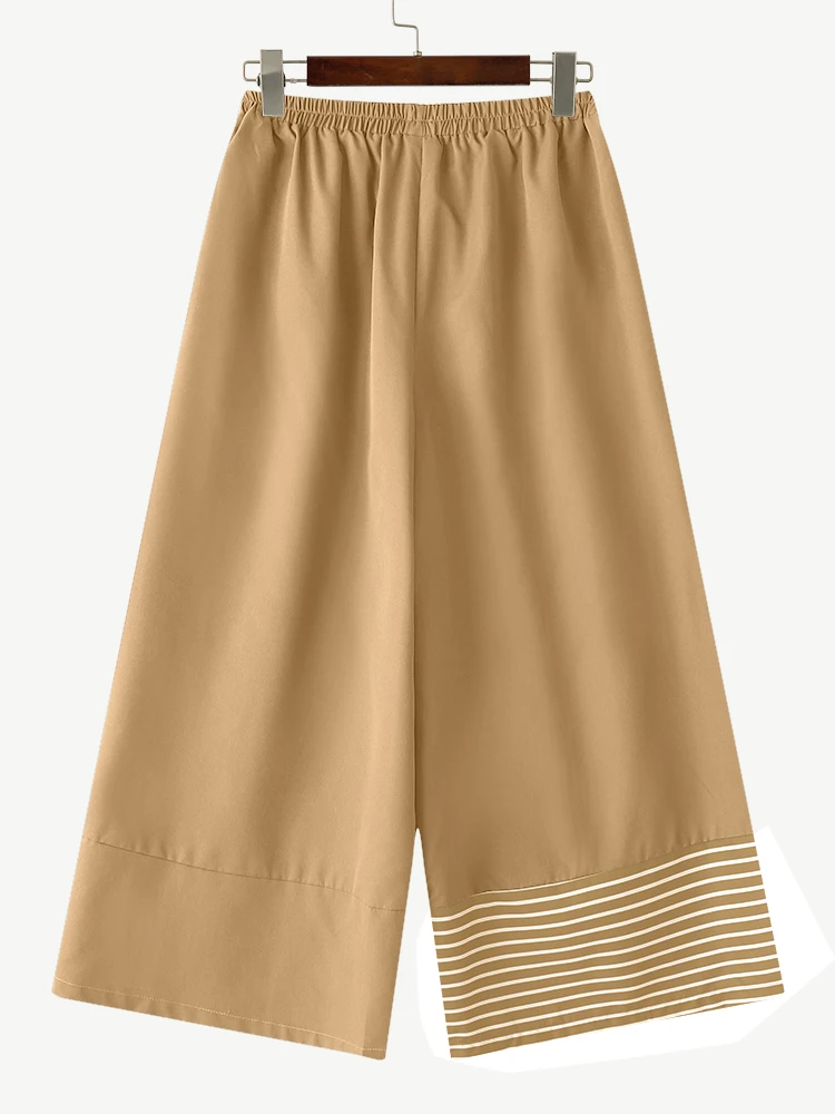 ZANZEA Pantaloni streetwear coreani estivi Pantaloni lunghi patchwork a righe larghe casual Vacanza 2025 Pantaloni a gamba larga Pantaloni casual