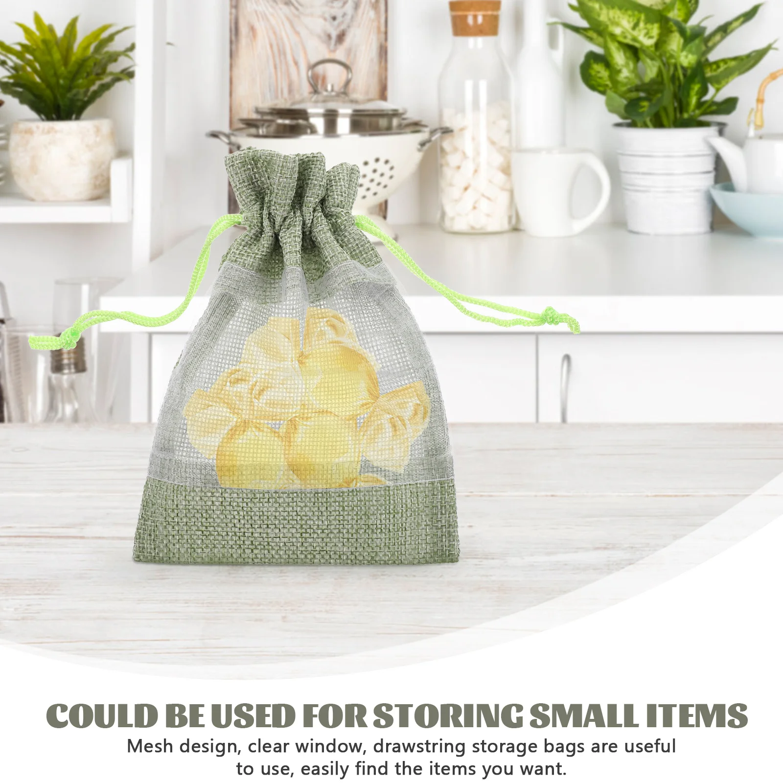 

10 pcs Drawstring Storage Bags Mesh Clear Window Organizer Pouches for Travel Home Jewelry Beads Small Items Lightweight Green