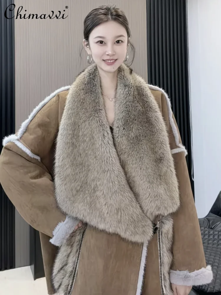 

Зимняя новая элитная модная европейская норковая дубленка женская средней длины фиолетовый норковый воротник свободная куртка с длинными рукавами