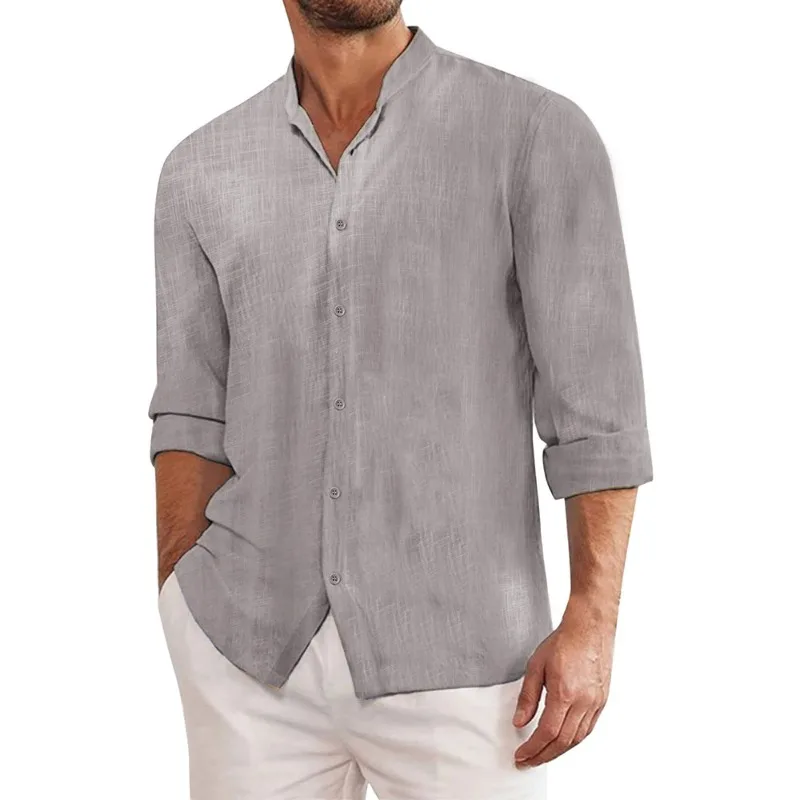 

Men's Cotton Linen Shirt, Solid Color Long Sleeved Loose Oversized Top, Spring and Autumn Cool and Fashionable Versatile Shirt