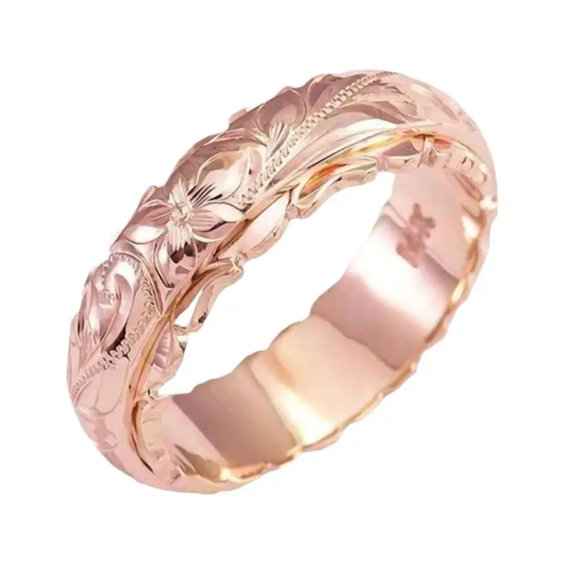 Roségoldfarbener, geschnitzter Rosenblütenring für Damen, Goldringe, Damenschmuck, Ringe für Hochzeitstag – Detail 2