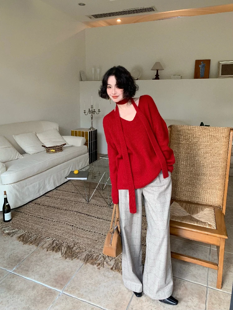 

High Waist Plaid Suit Pants Hong Kong Sle Casual Trousers for Spring 2025 by Jiugou Ele Ladies Commuter Wear